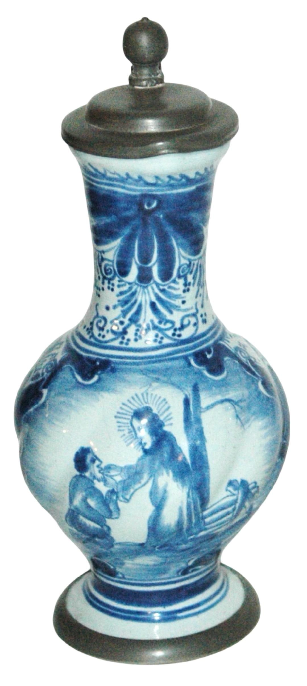 Nurnberg Faience Man Kneels w Jesus Stein c1740 (1 of 5)