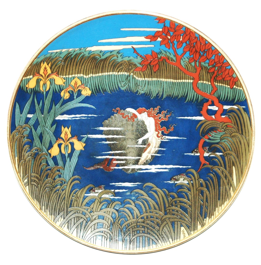 Mettlach Mermaid Hugs a Shell Plaque (1 of 1)