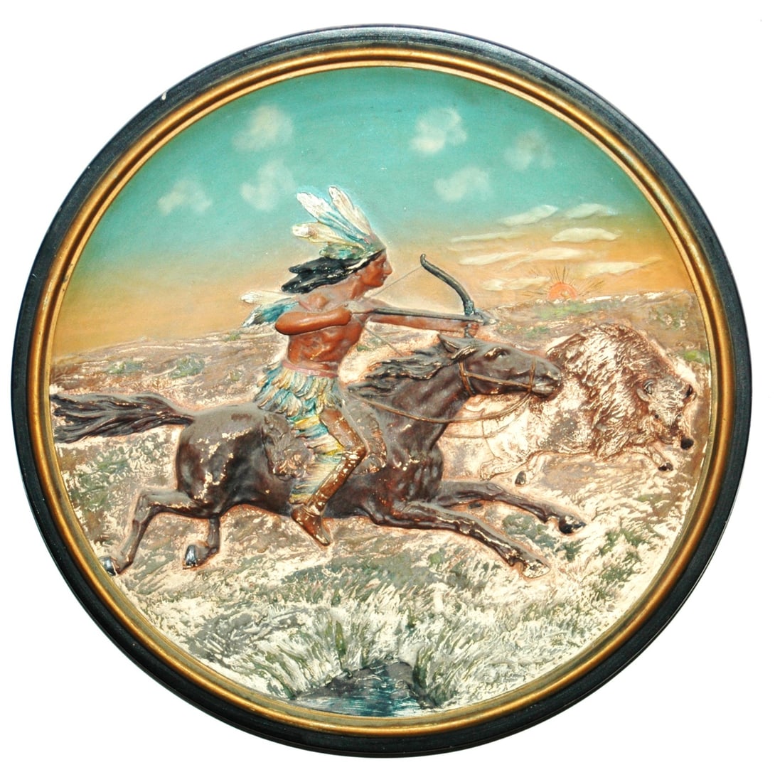 Jm Terracotta Indian on Running Horse Plaque (1 of 1)