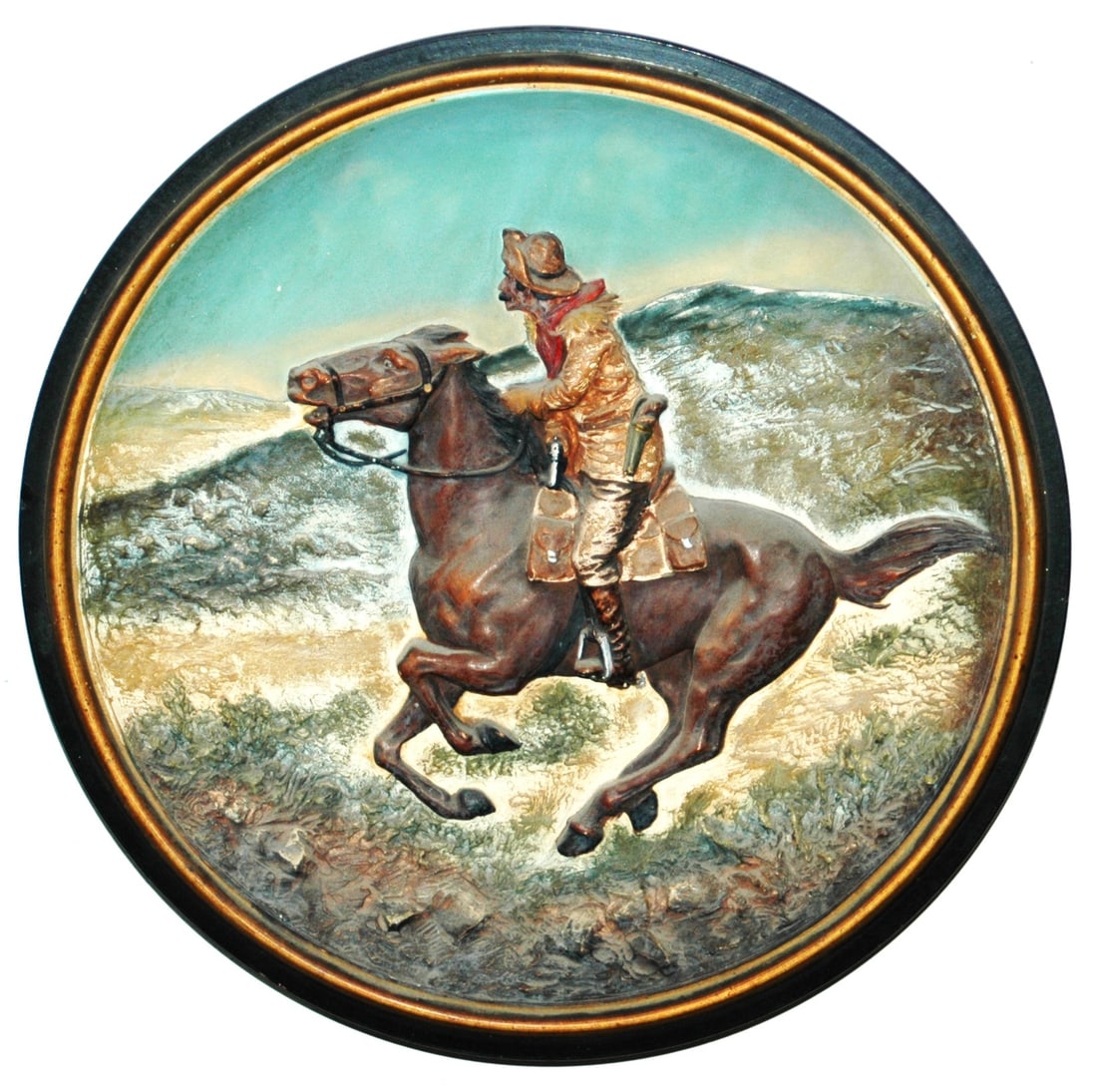 JM Terracotta Plaque Cowboy on Running Horse (1 of 1)