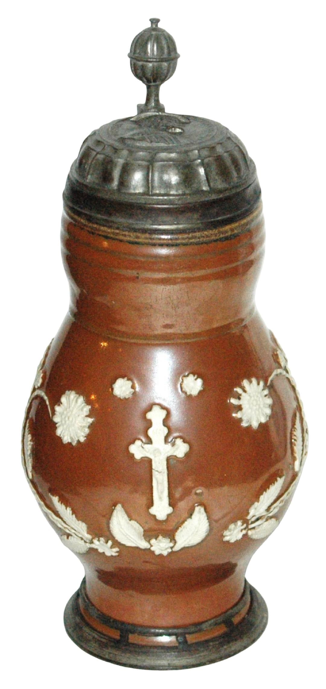 3L Bunzlau Crucifix & Floral Stein c.1740 (1 of 6)