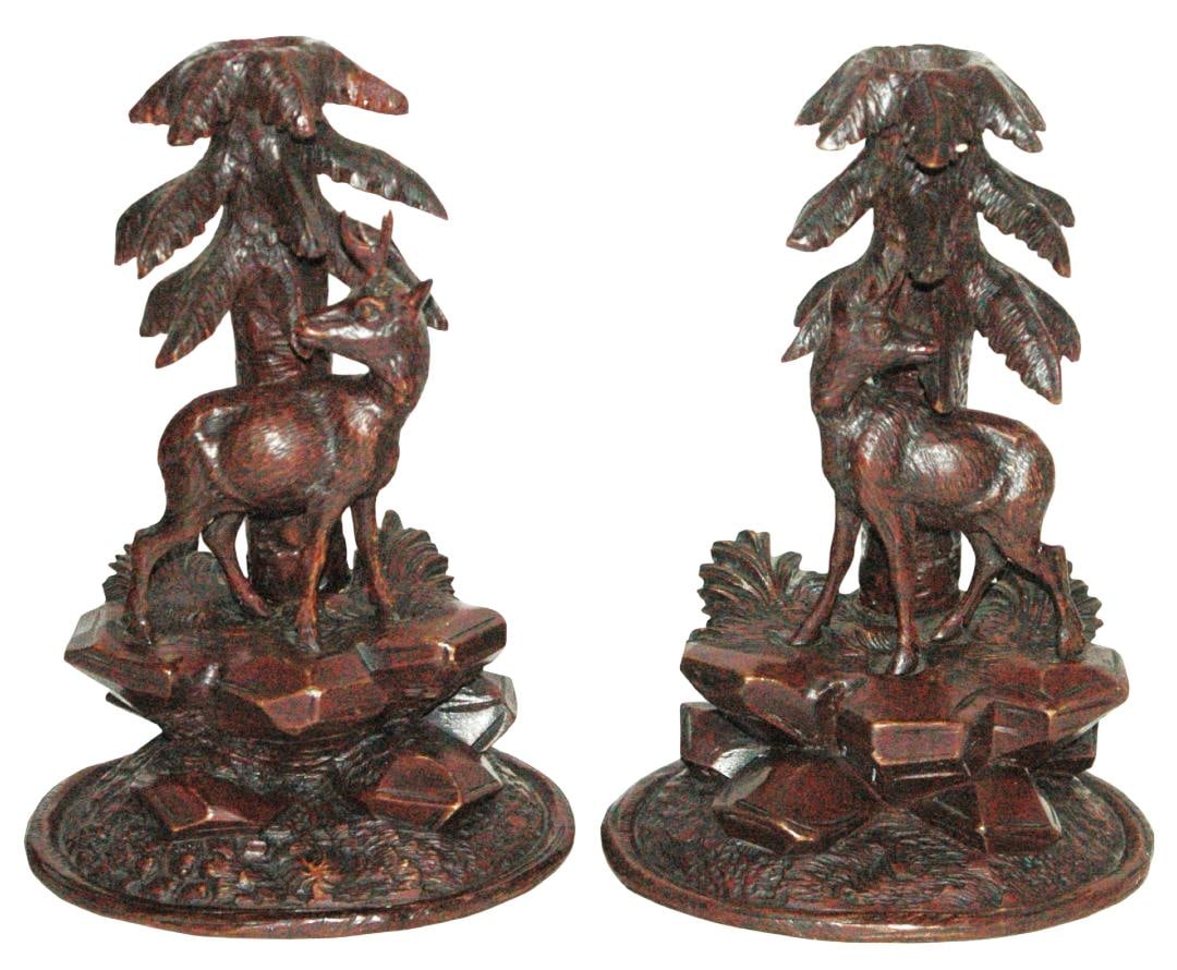 PAIR Black Forest Candlesticks Trees & Stags Rock (1 of 5)