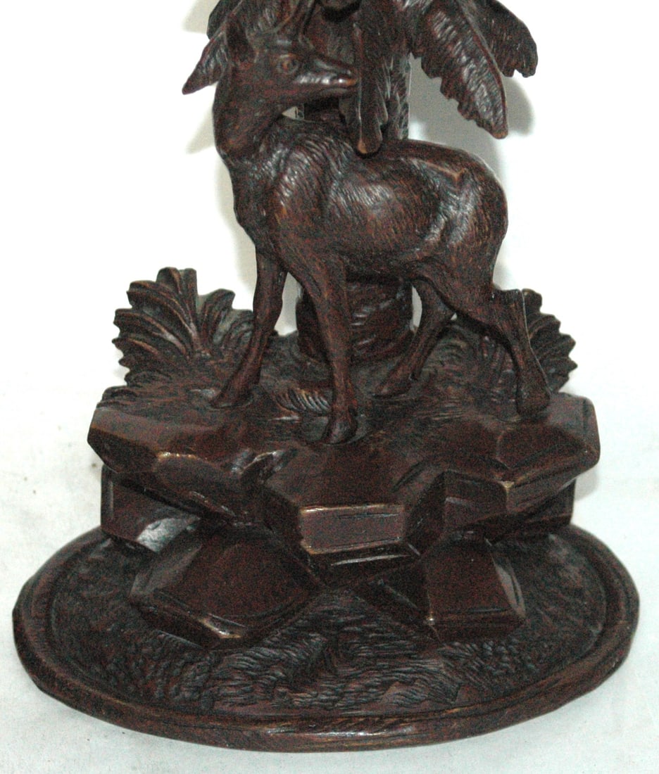 PAIR Black Forest Candlesticks Trees & Stags Rock - 5