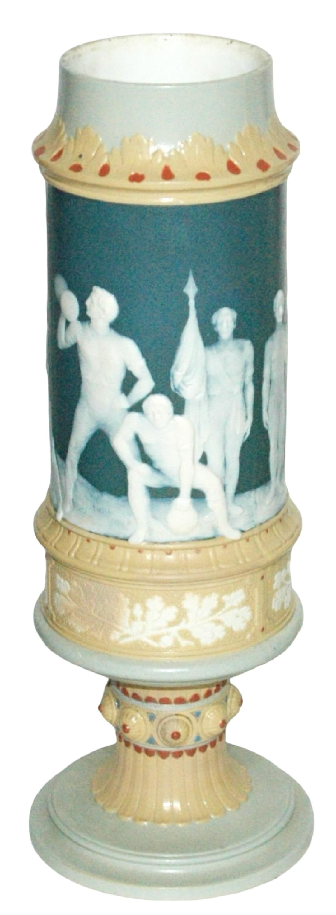 Mettlach 13" 4F Gymnastics Cameo Pokal: Mettlach #2522 Cameo 13” Pokal. 4F Gymnastic scenes around body.