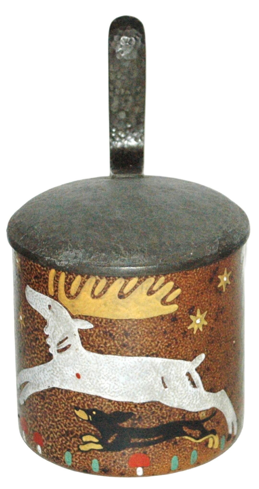 Rare Holhwein Leaping Stag & Dog Stein: Stoneware Reinhold Merkelbach #2176 POG 1/2L. Holhwein. Leaping stag and dog. Hammered style lid. Rare. Mint.