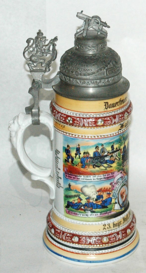 Regimental Inft Stein w Machine Gun Finial - 3