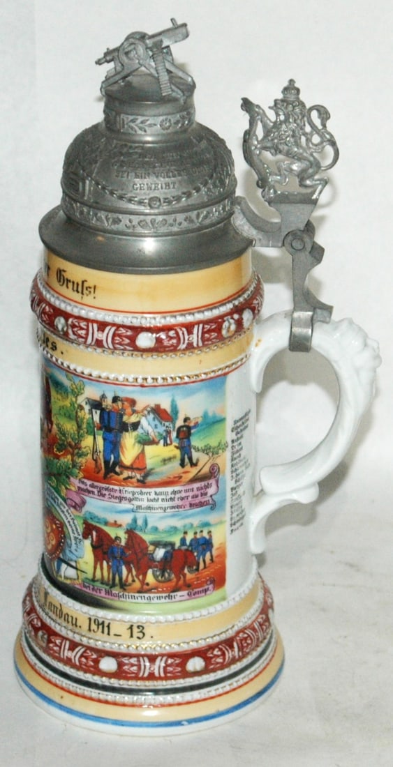 Regimental Inft Stein w Machine Gun Finial - 4