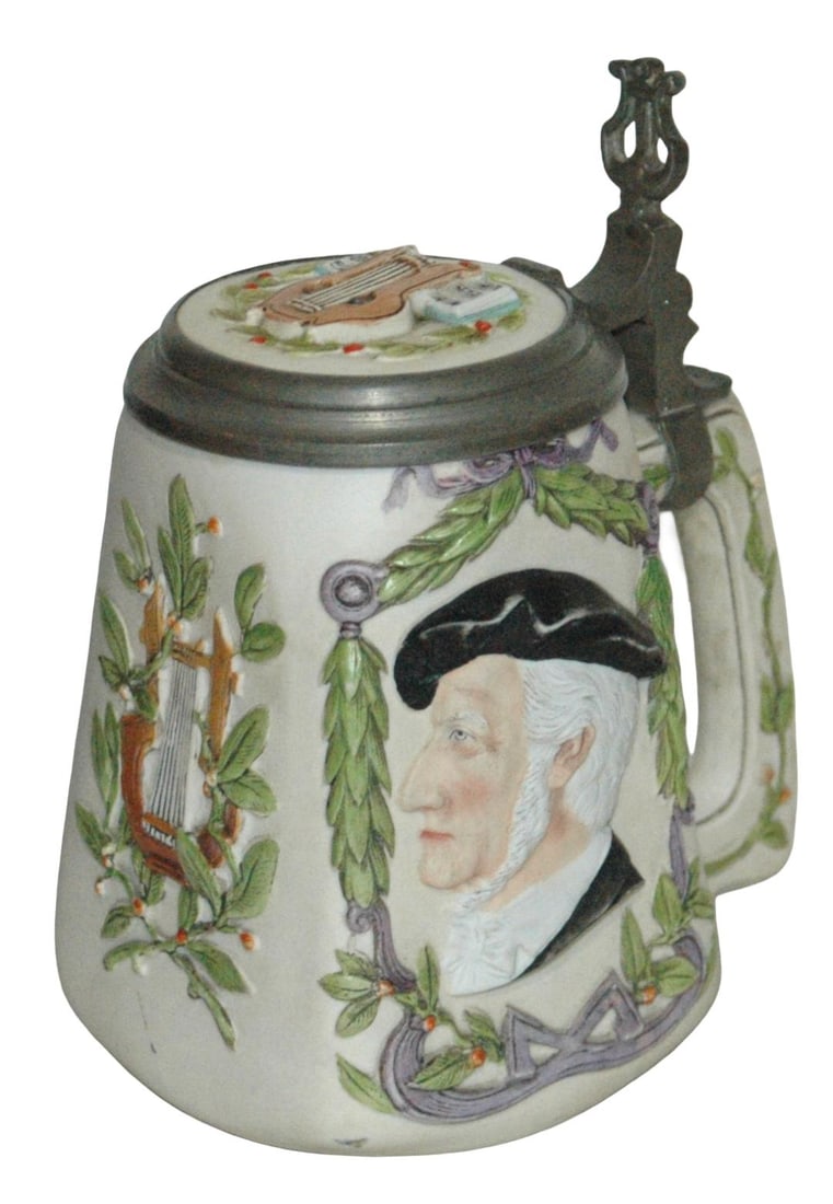 Bohne Relief Stein w Portrait of Richard Wagner: Porcelain Relief 1/2L Bohne. Portrait of Richard Wagner 1813-1883. Matching inlay lid. Mint.