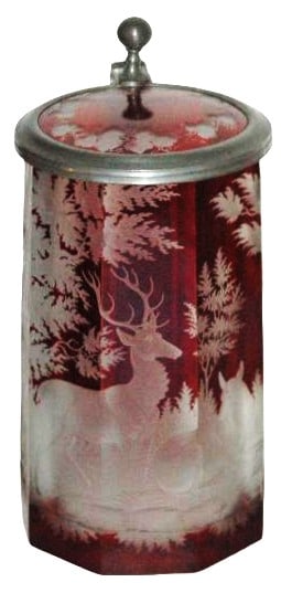 1L Bohemian Glass 1850 Intaglio cut Deer Stein (1 of 5)
