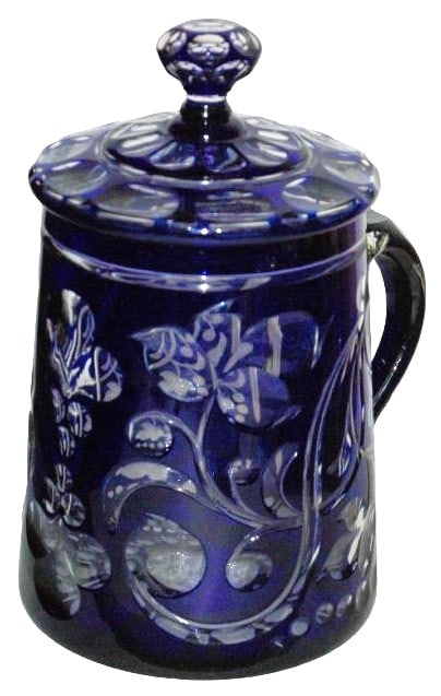 Rare 3-1/2L Bohemian Cut Overlay Glass Stein c1860 (1 of 3)