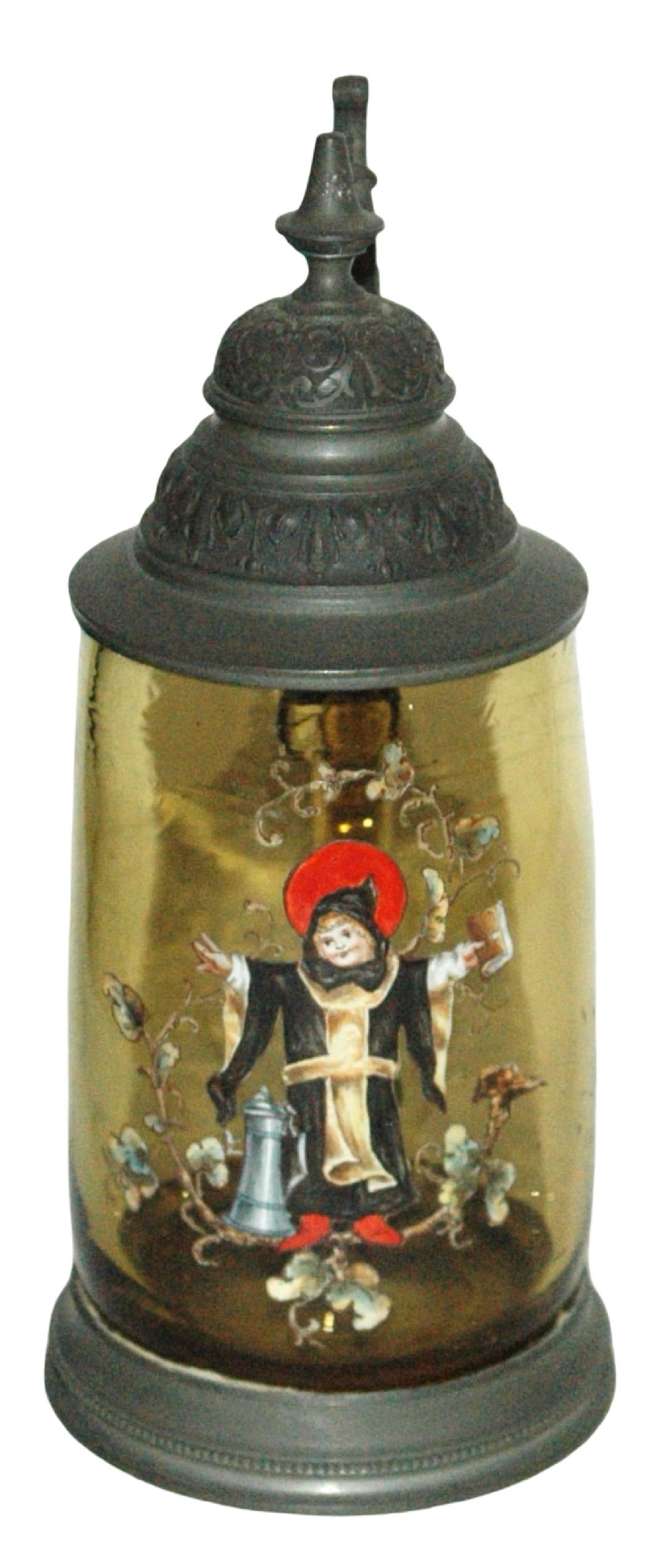 Enameled Munich Child Glass Stein w Fancy Pewter (1 of 3)
