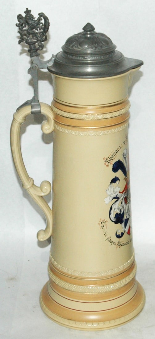 3L Mettlach Double Student Fraternal Shield Stein - 3