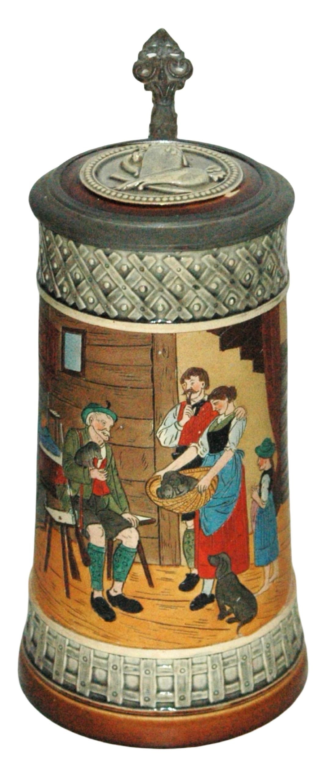 1L Woman w Basket of Puppies Etched Stein (1 of 5)
