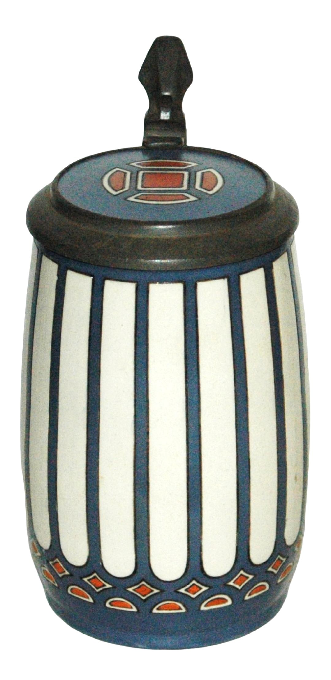 Mettlach Art Nouveau Etched Stein w Matched Inlay: Mettlach #3246 Etched 1/2L. Art Nouveau design. Matching inlay lid. Mint.
