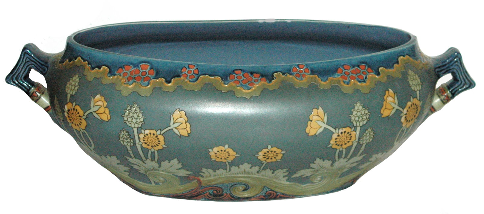 Mettlach Jardiniere Art Nouveau Floral w 2 Handles (1 of 3)