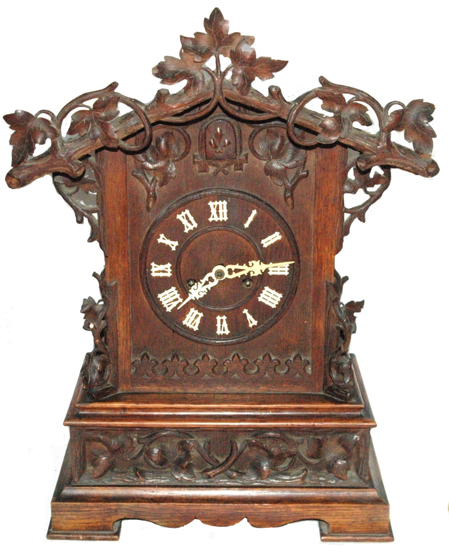 Black Forest Mantel Cuckoo Clock Carved Grape Leaf (1 of 6)