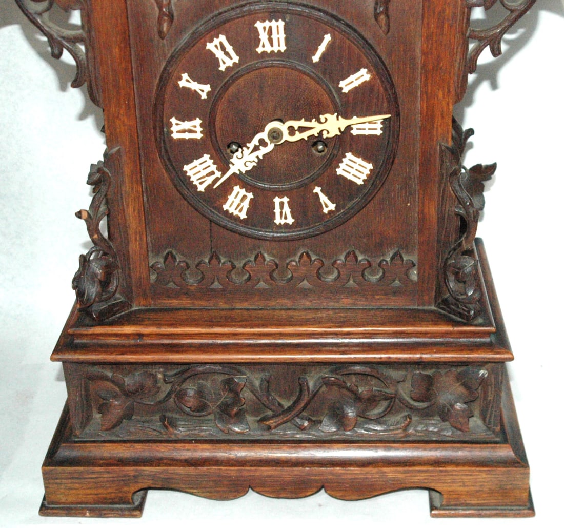 Black Forest Mantel Cuckoo Clock Carved Grape Leaf - 3
