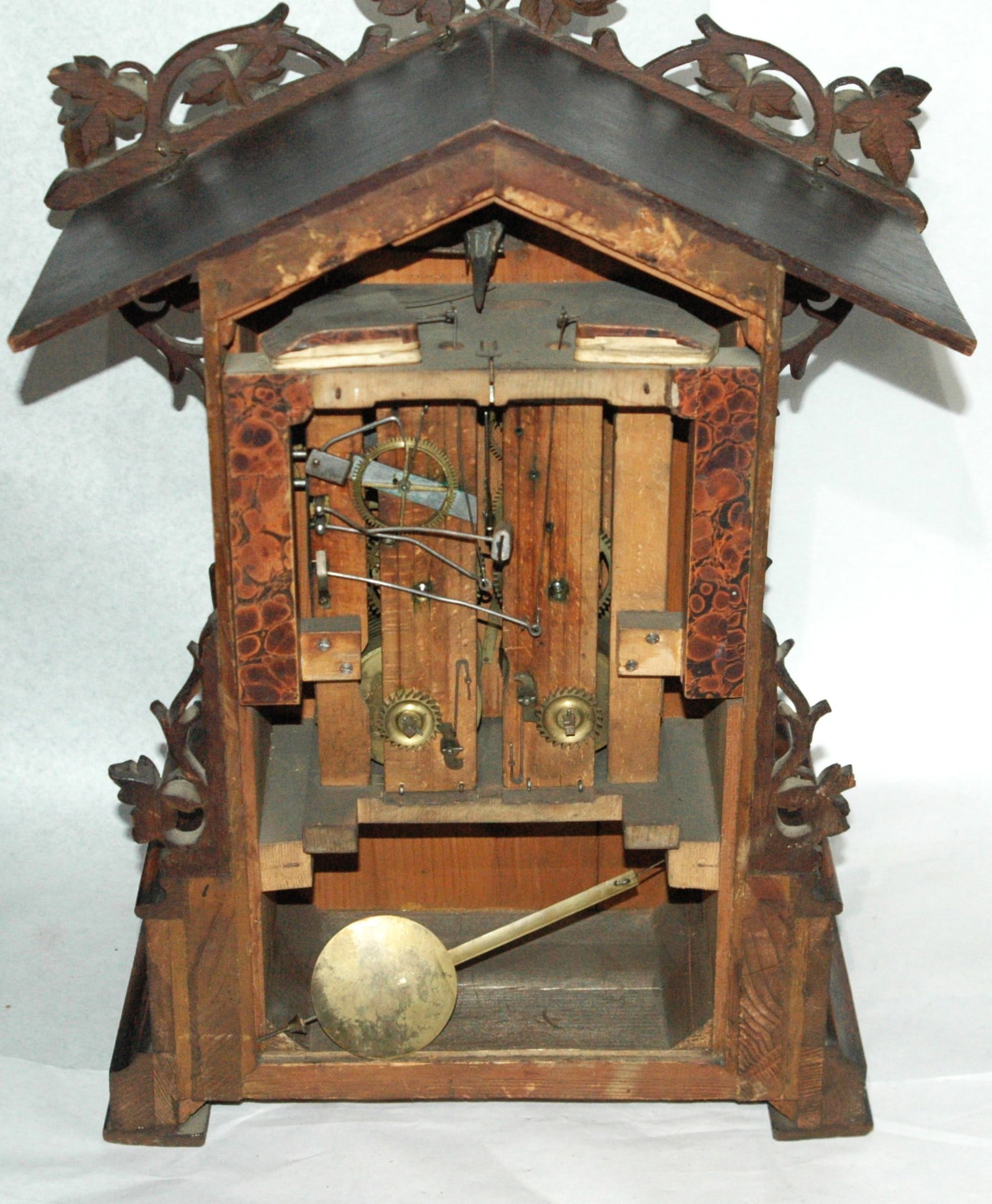 Black Forest Mantel Cuckoo Clock Carved Grape Leaf - 5