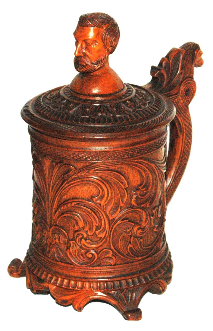 Impressive Carved Floral Stein w Man Head Lid (1 of 5)