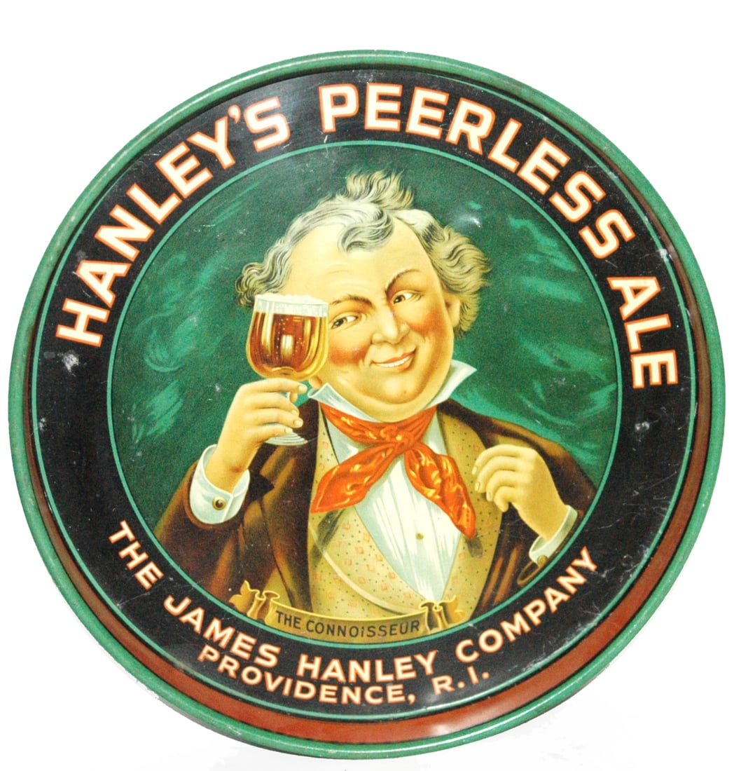 PrePro Brewery Tray Hanley Peerless Ale R.I.: Tin Litho 12” Brewery Tray Pre-Pro. “Hanley’s Peerless Ale, James Hanley Company, Providence, R.I.” Normal wear.