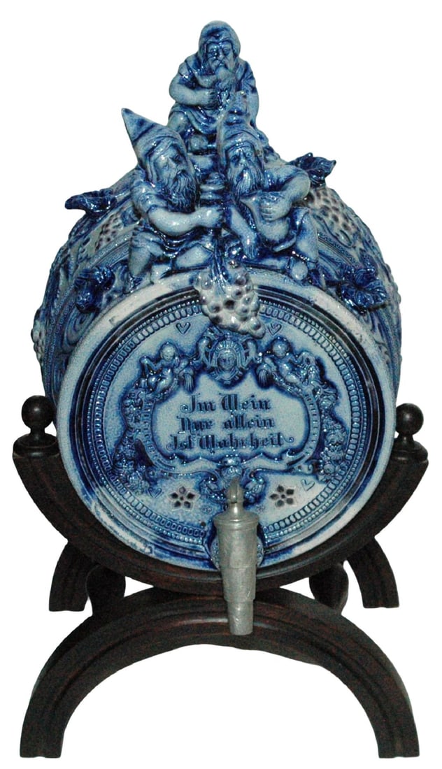 Stoneware Keg w Dwarfs, Stand, Spout & Set on Lid (1 of 6)