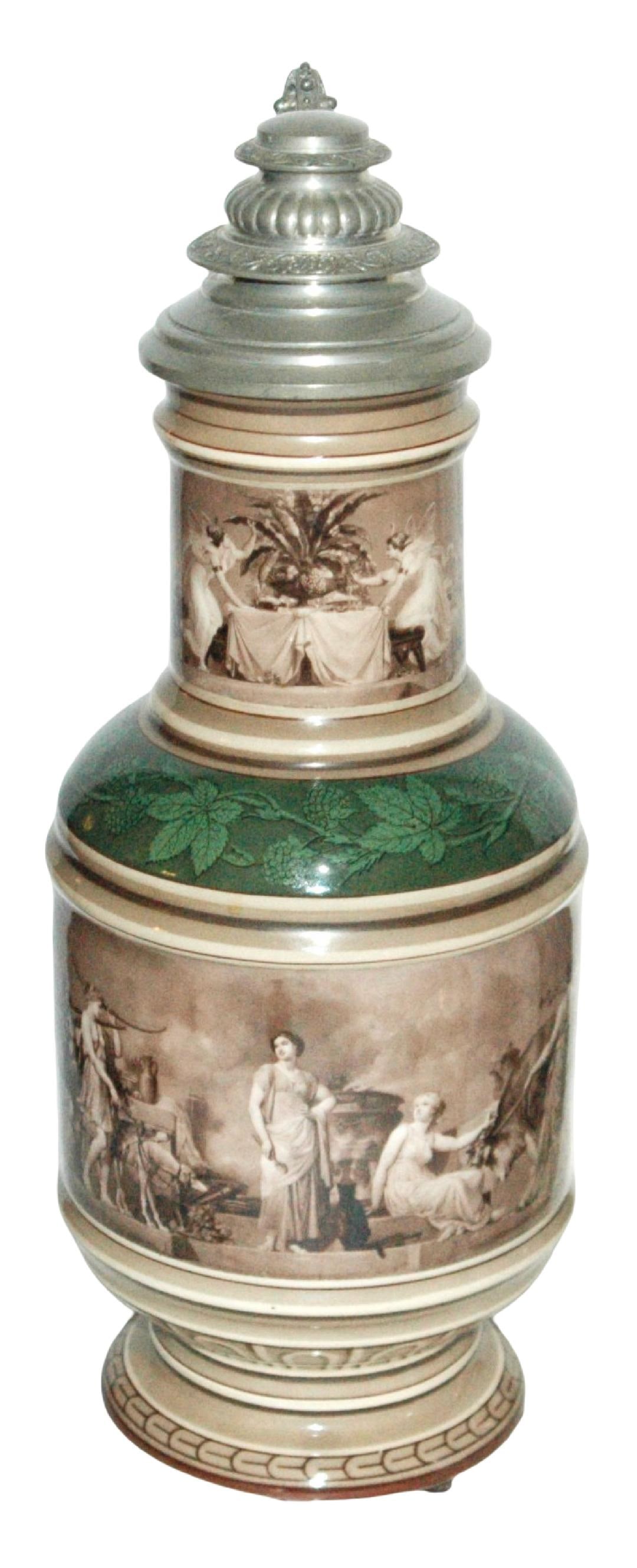 2-1/2L KPM Folks w Animals Porcelain Stein: KPM Porcelain PUG 2 1/2L. Group of people with their animals.