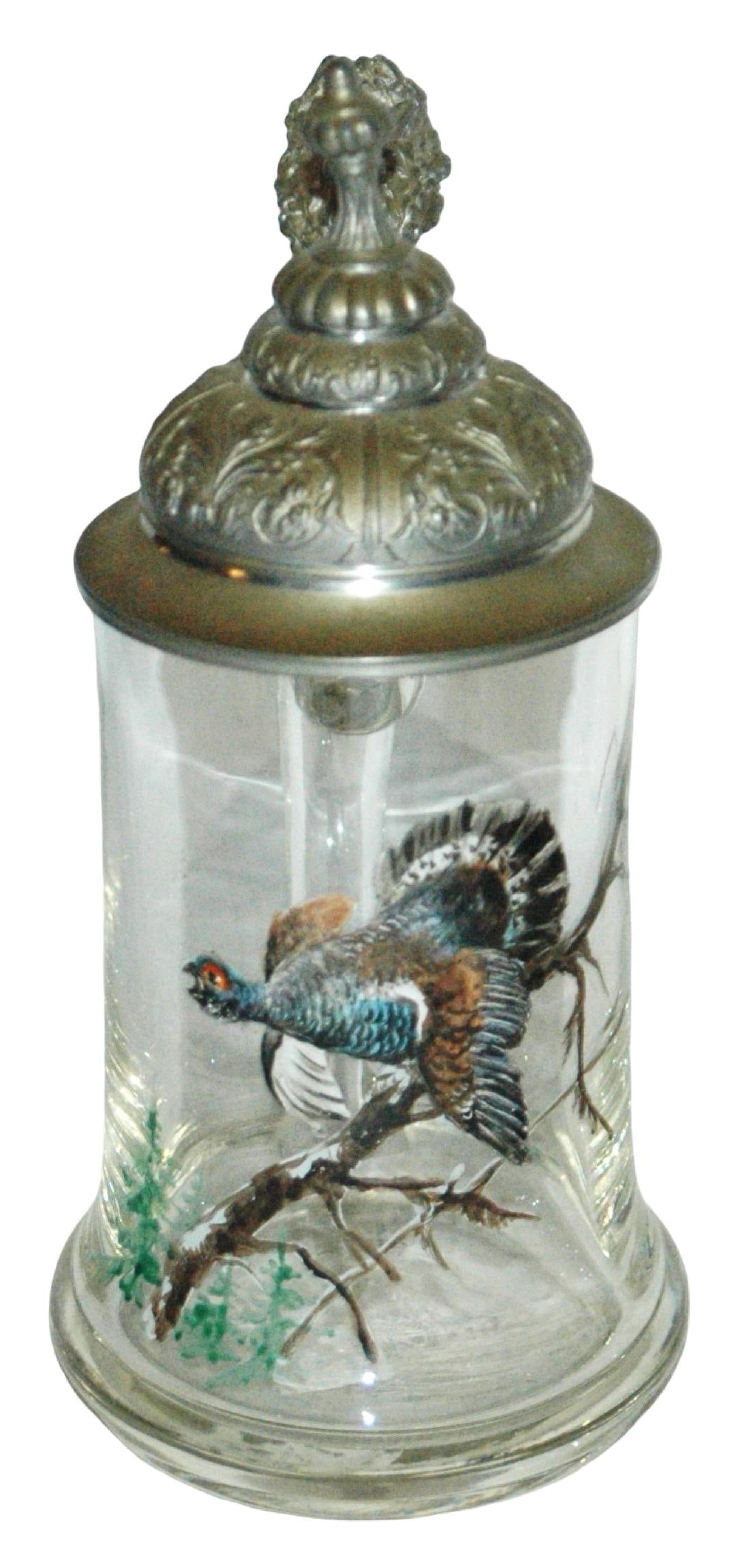 Enameled Pheasant on Branch Glass Stein (1 of 3)
