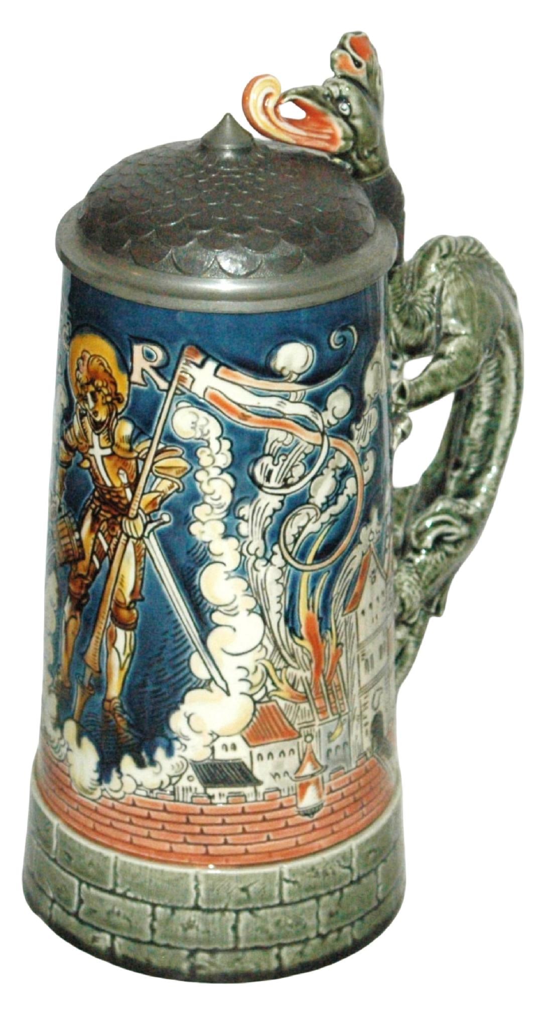 1L Mettlach St Florian Stein w Dragon Handle (1 of 4)