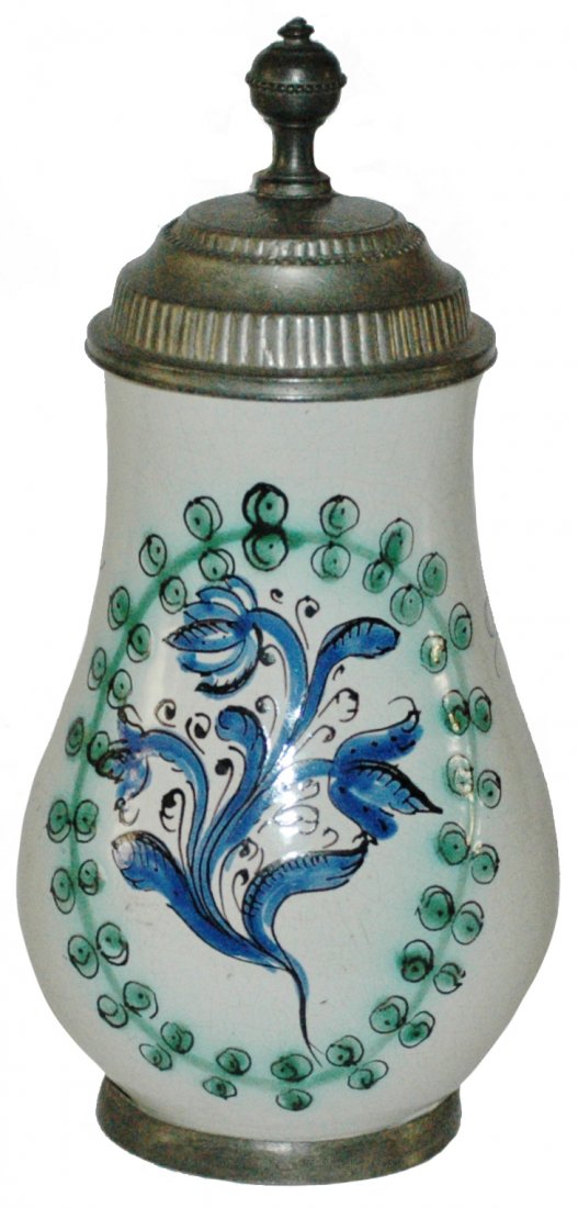Floral Dated 1691 Faience Habanaware Stein: Faience Stein 1/2L Habanaware. Floral and dated 1691.