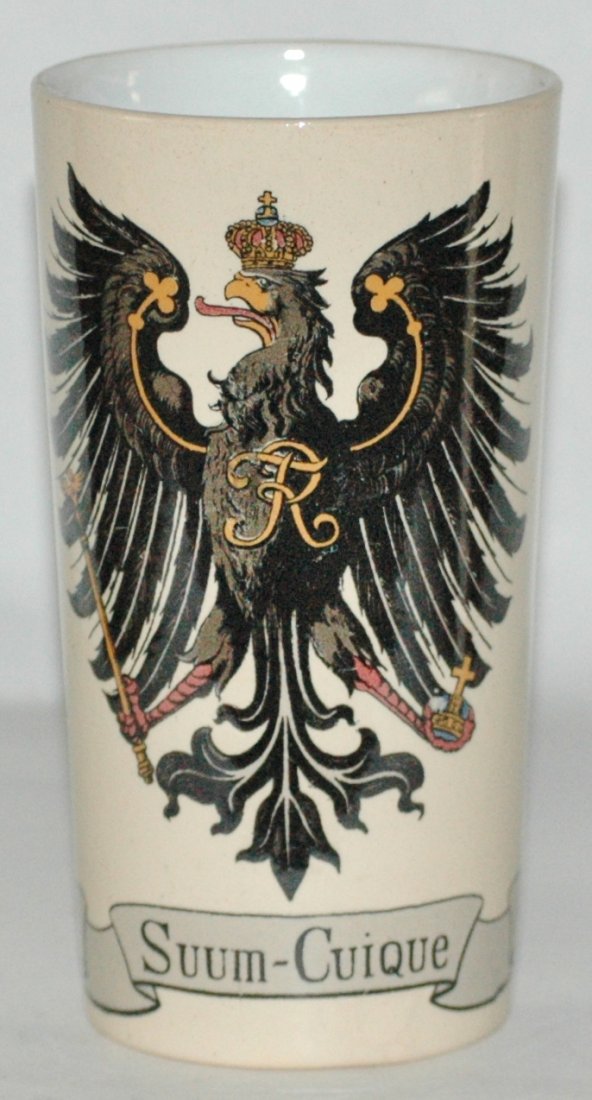 Mettlach Beaker with Eagle and Crown: Mettlach #2327/1290A PUG Beaker. Shield. Mint.