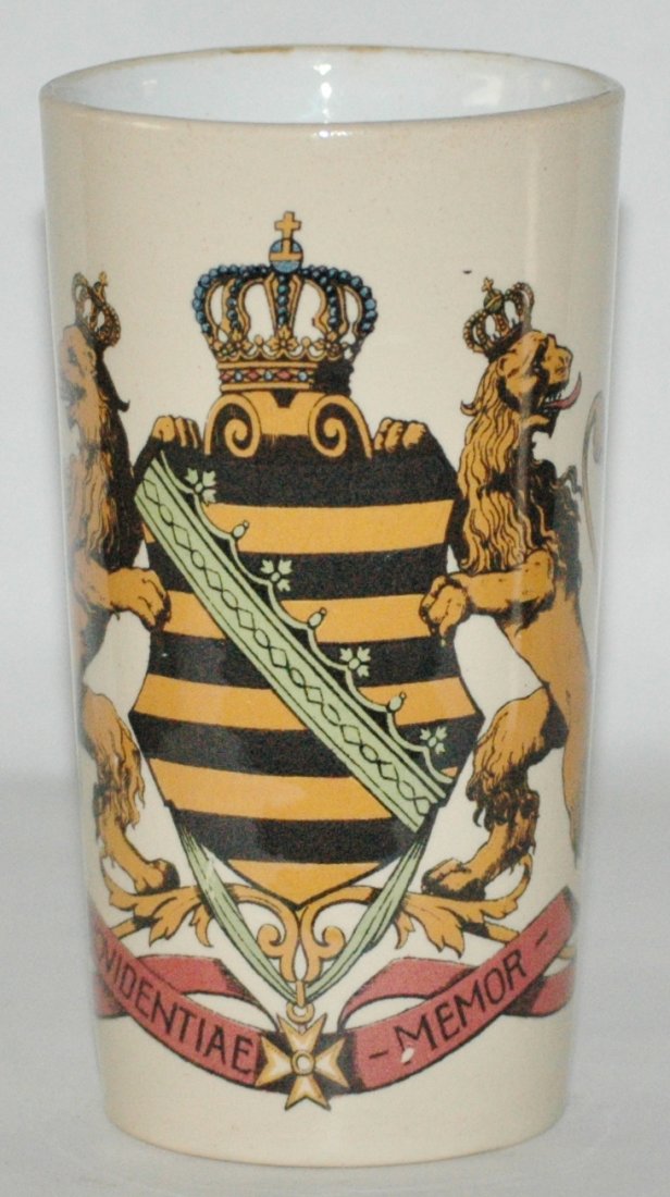 Mettlach Beaker with Shield and Crown: Mettlach #2327/1290D PUG Beaker. Shield. Mint.