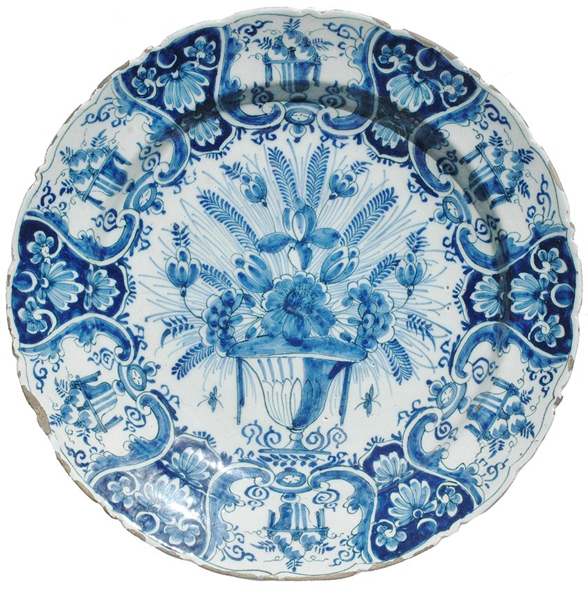 Floral Delft Faience C. 1780 15" Plaque: Delft Faience 15" Plaque. Floral. Circa 1780.