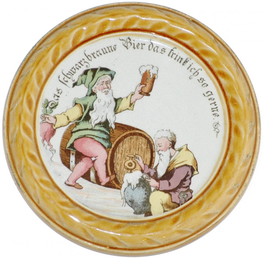 Mettlach PUG Drinking Dwarfs 5" Coaster: Mettlach #1032 PUG 5" Coaster. Dwarfs. Mint.