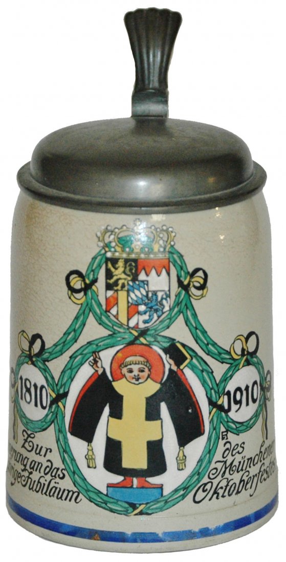Franz Ringer Octoberfest 100 Anniversary Stein: Stoneware POG 1/2L. Munich Child Franz Ringer design. 100 anniversary of Octoberfest 1810-1910.