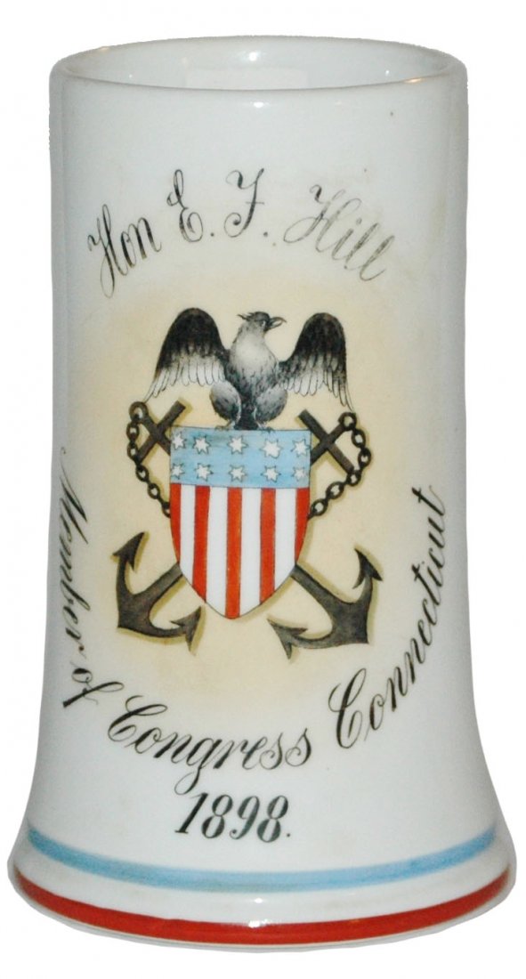 Connecticut Congressman Hon. Hill Stein: Porcelain POG 1/2L. "Hon. E.F. Hill, Member of Congress Connecticut." American shield.