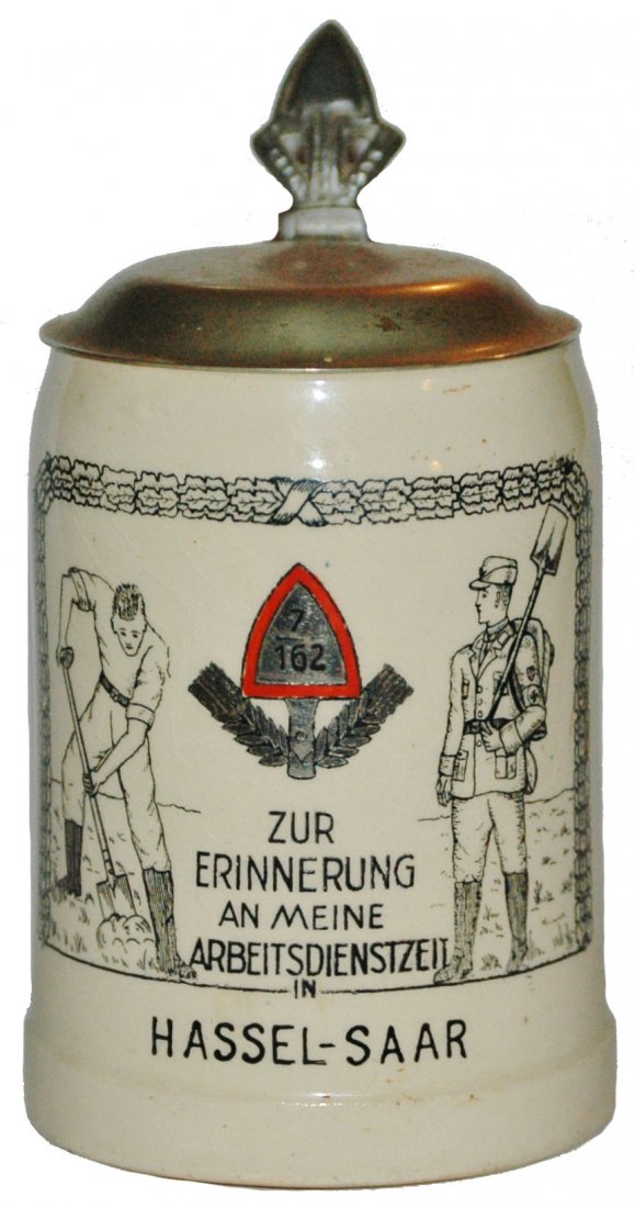 Unusual Third Reich Work Corps Stein: Pottery POG 1/2L. Third Reich work corps in Hassel-Saar. Unusual.