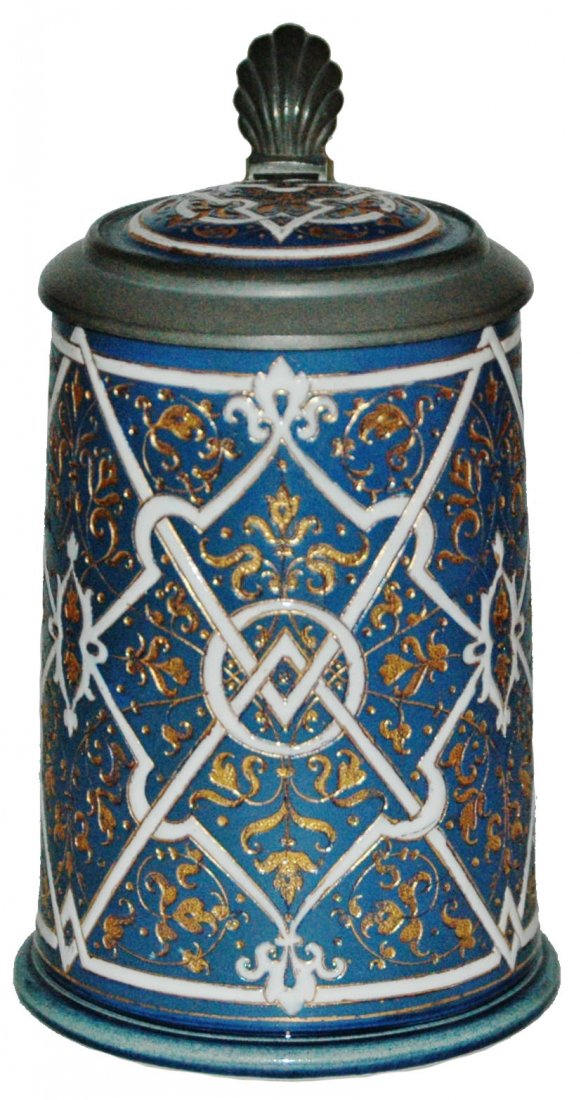 Mosaic Middle Eastern Design Mettlach Stein: Mettlach #2034 Mosaic 1/2L. Middle east design.
