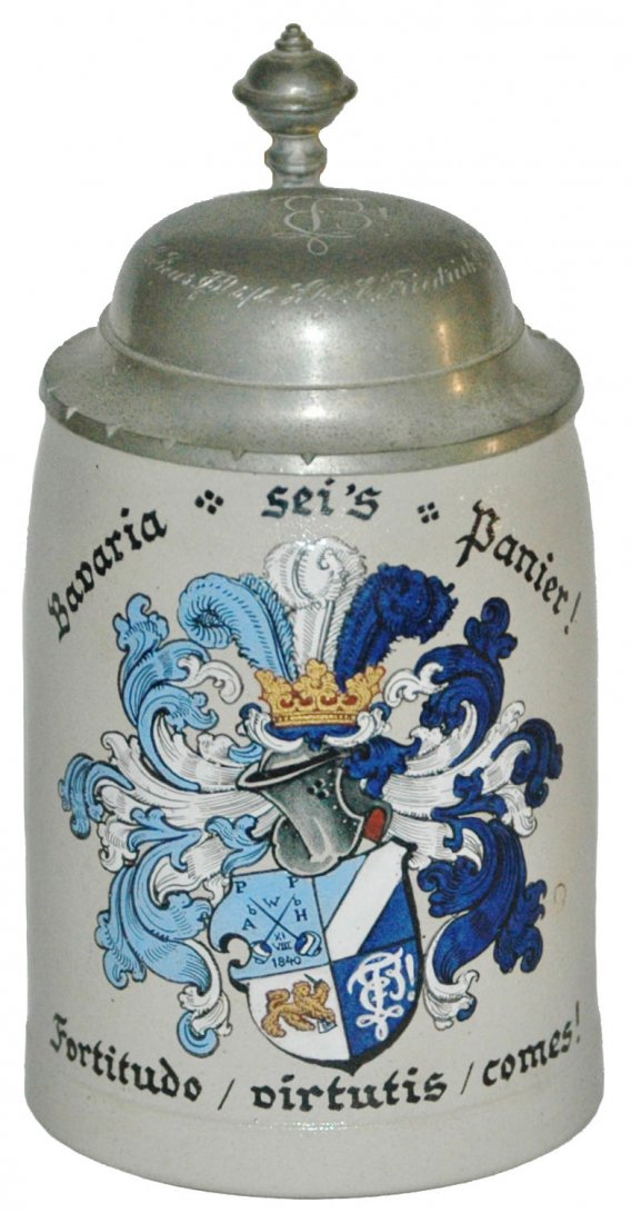 Dueling Fraternal Student Shield Stein: Stoneware POG 1/2L. Dueling student fraternal shield. Mint.
