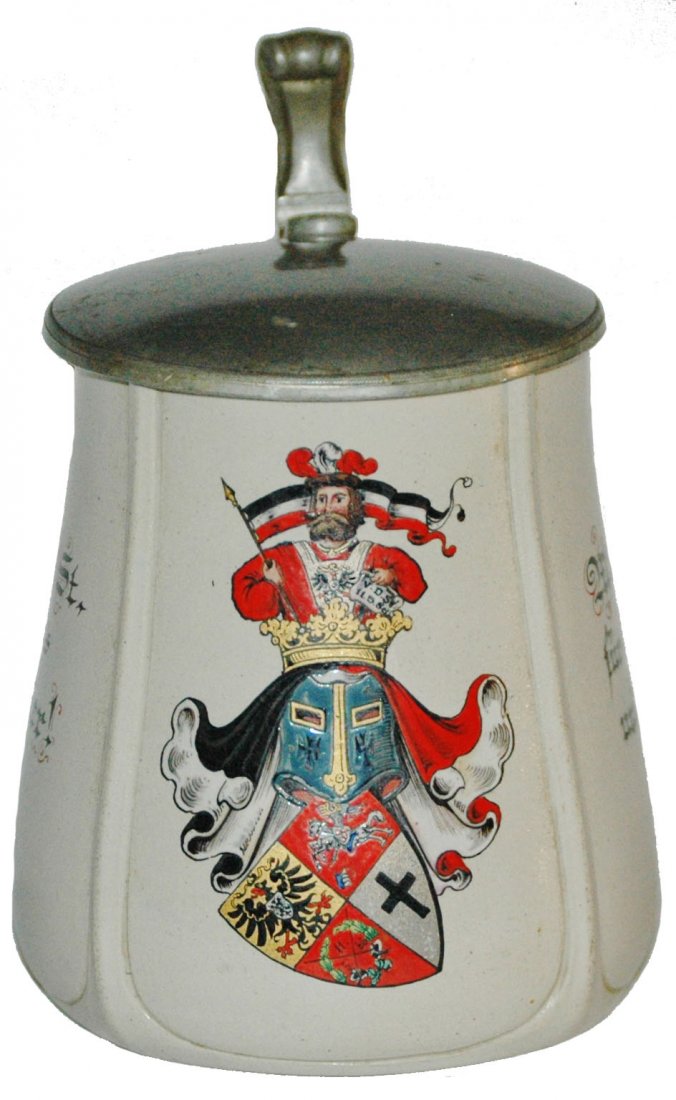 Stoneware Fraternal Student Shield 1919 Stein: Stoneware #1992 POG 1/2L. Student shield. Inscription on the rear dated 1919.