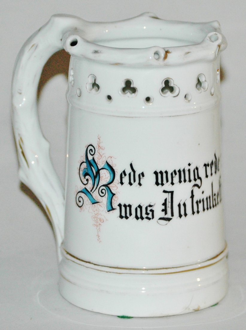 German Verse Porcelain Puzzle Jug: Porcelain 1/2L POG Puzzle Jug. German verse. Mint.