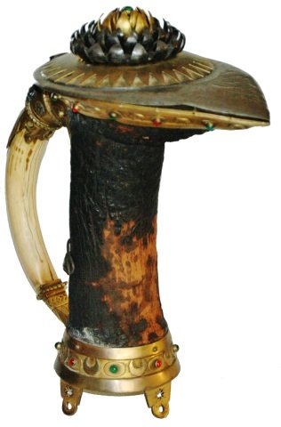 RARE Elephant Leg Stein w Tusk Handle & Jewels (1 of 5)