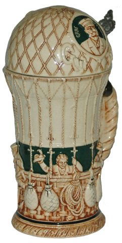 Graf Zeppelein Hot Air Balloon 1 L Character Stein: Character Stein 1L Pottery. Hot air balloon. Graf Zeppelein. Mint.
