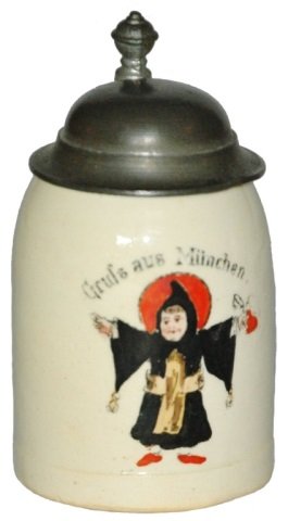 Miniature Munich Child Pottery Stein: Pottery POG 2 1/2” Stein. Munich Child. Mint.