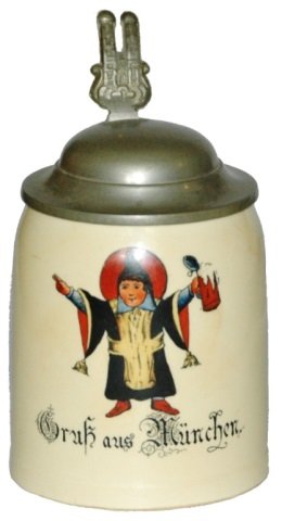 Munich Child Miniature Stein: Pottery POG 1/8L. Munich Child.