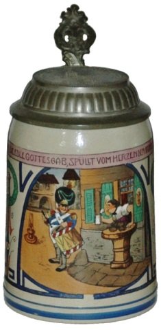 Soldier w Drum Stoneware Stein: Stoneware POG 1/2L. Soldier plays drum. Mint.