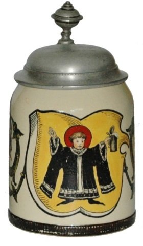 August Saeltzer Hand Painted Munich Child Stein: Mettlach #1431 Hand Painted 1/2L. Munich Child by August Saeltzer. Mint.