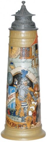 DeKannenburg 5 L Knights Mettlach Schlitt Stein: Mettlach #2524 Etched 5L. DeKannenburg. Knights castle celebration. Signed Schlitt.