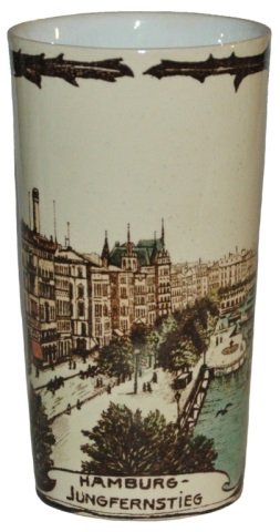 Mettlach Beaker Hamburg City Scene: Mettlach #2327/426 PUG 1/4L Beaker. Hamburg city scene. Mint.