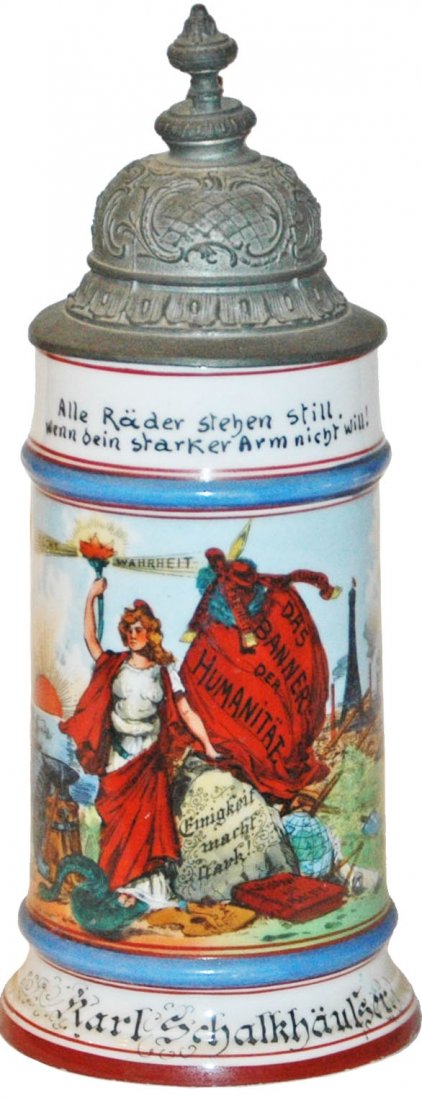 Porcelain Stein w Political Figures all Around: Porcelain POG 1/2L. Political figures. Mint.
