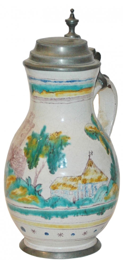 Gmunden Faience 1L Landscape Scene Stein: Faience Stein 1L Gmunden Factory. Landscape scene. Very good condition.